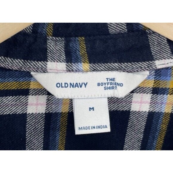 Old Navy Women’s Blue Yellow Plaid Boyfriend Shirt Size Medium Normcore - Picture 4 of 9